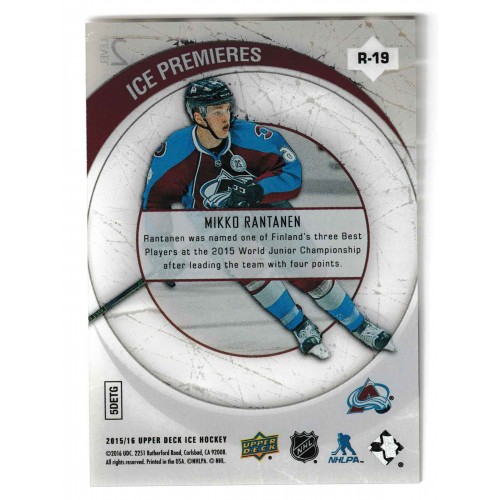 2015-16 Upper Deck Ice '05-06 Retro Ice Premieres Level 2 # R-19 Mikko Rantanen RC /799