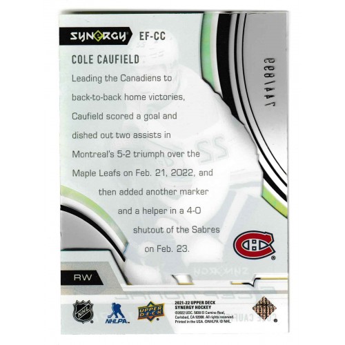 2021-22 Upper Deck Synergy Exceptional Futures # EF-CC Cole Caufield RC /899
