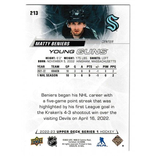 2022-23 Upper Deck # 213 Matty Beniers RC