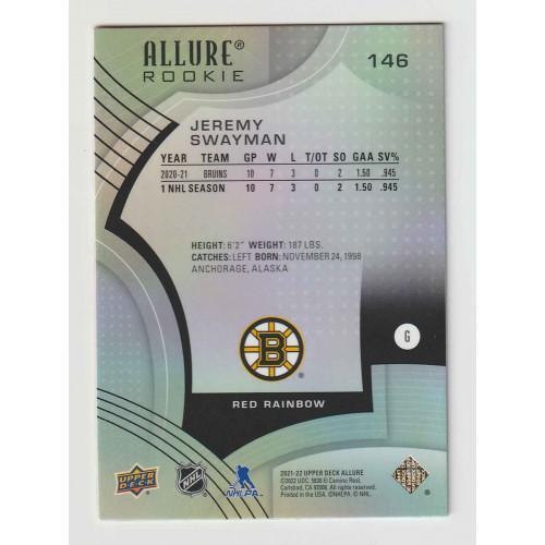 2021-22 Upper Deck Allure Red Rainbow # 146 Jeremy Swayman RCC