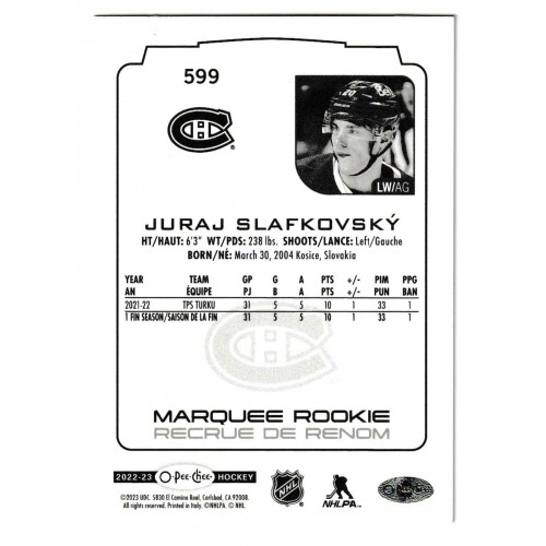 2022-23 O-Pee-Chee Rainbow Foil # 599 Juraj Slafkovsky RC /350