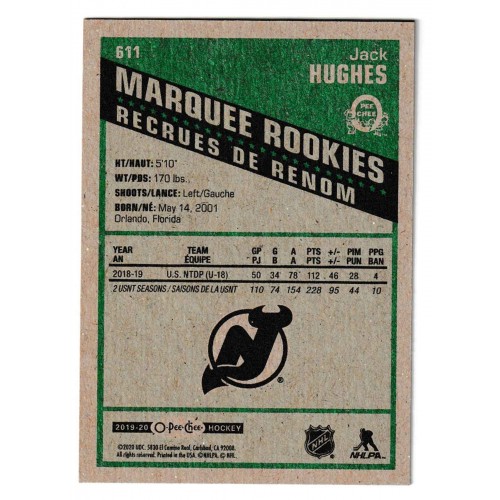 2019-20 O-Pee-Chee Retro # 611 Jack Hughes RC