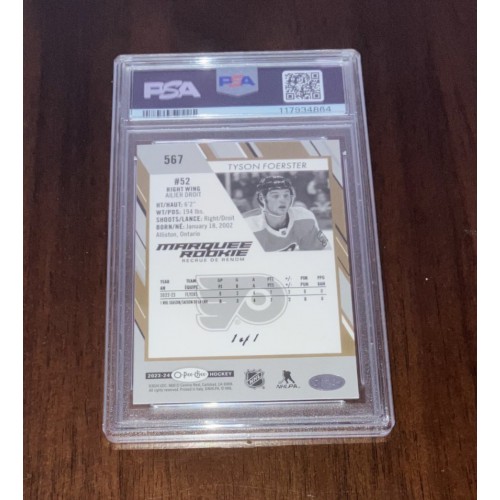 2023-24 O-Pee-Chee # 567 Tyson Foerster RC GOLDEN TREASURES 1/1  PSA 9
