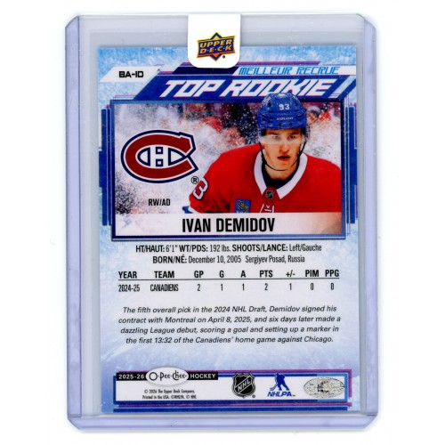 2025-26 O-Pee-Chee Top Rookie Bounty Award # BA-ID Ivan Demidov RC