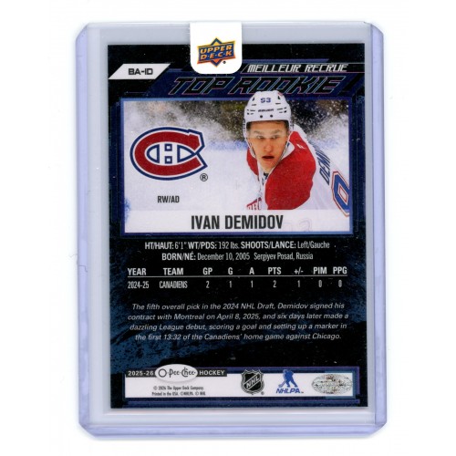 2025-26 O-Pee-Chee Top Rookie Bounty Award Black # BA-ID Ivan Demidov RC  /100