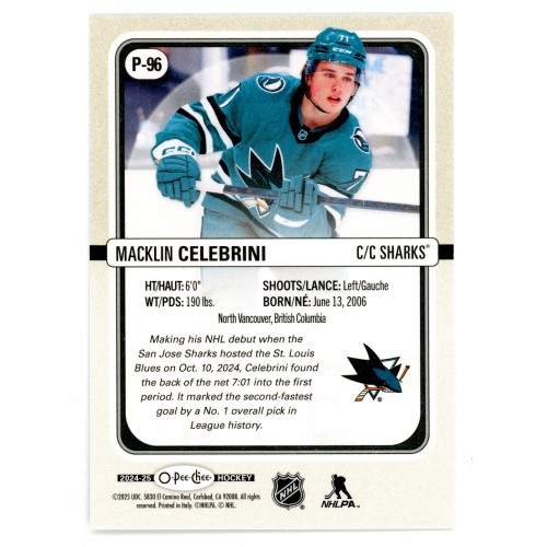 2024-25 O-Pee-Chee Premier # P-96 Macklin Celebrini RC