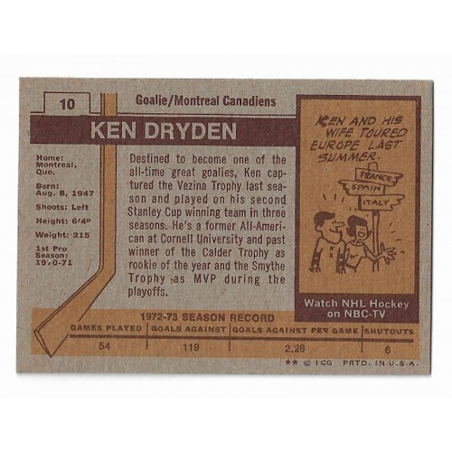 1973-74 Topps # 10 Ken Dryden 