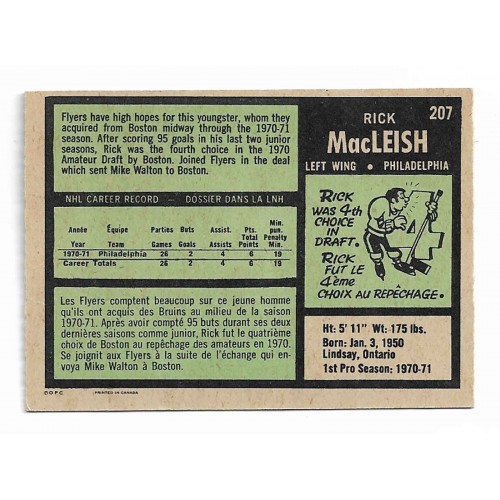 1971-72 O-Pee-Chee # 207 Rick MacLeish RC