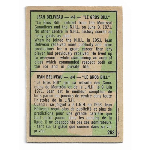 1971-72 O-Pee-Chee # 263 Jean Béliveau ''Le Gros Bill''
