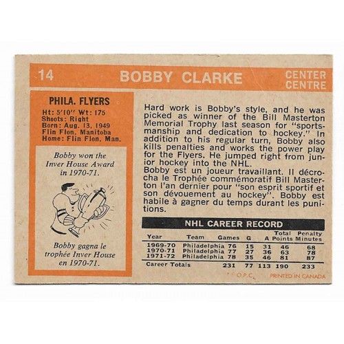 1972-73 O-Pee-Chee # 14 Bobby Clarke