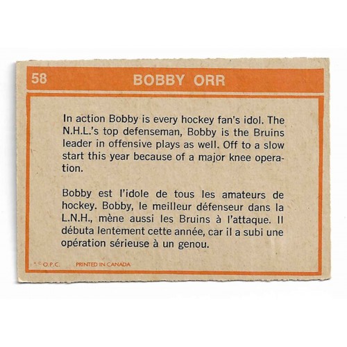 1972-73 O-Pee-Chee # 58 Bobby Orr NHL Action