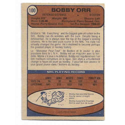1974-75 O-Pee-Chee # 100 Bobby Orr