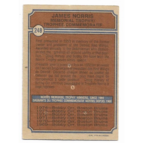 1974-75 O-Pee-Chee # 248 Bobby Orr Norris Trophy