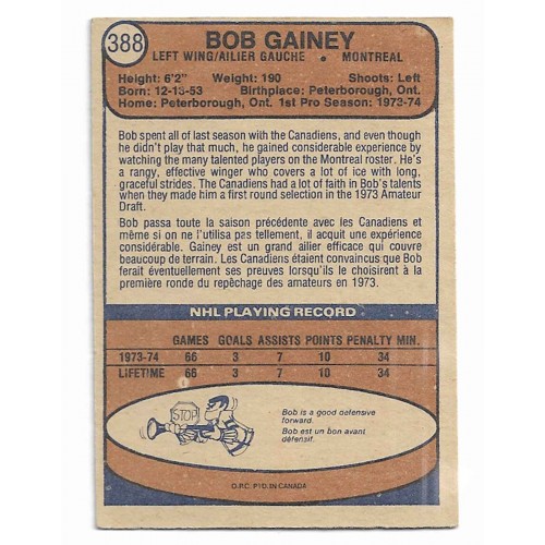 1974-75 O-Pee-Chee # 388 Bob Gainey RC