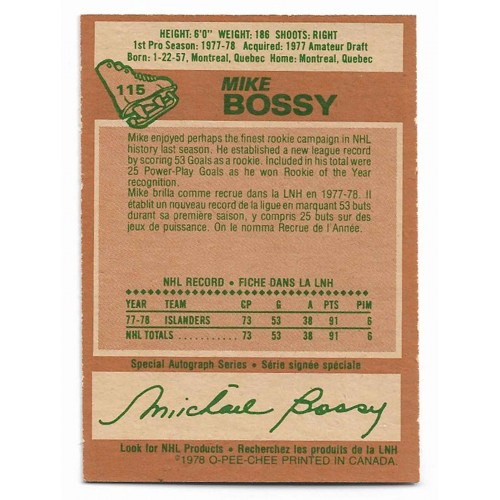 1978-79 O-Pee-Chee # 115 Mike Bossy RC