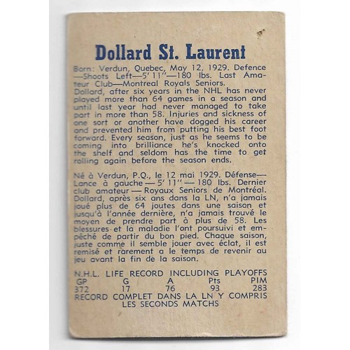 1957-58 Parkhurst Canadiens de Montréal # 10 Dollard St-Laurent 1957-58 Parkhurst Canadiens de Montréal # 10 Dollard St-Laurent