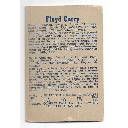 1957-58 Parkhurst Canadiens de Montréal # 20 Floyd Curry