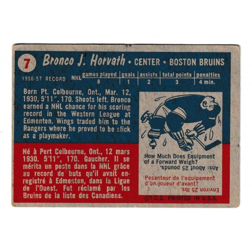 1957-58 Topps # 7 Bronco Horvath RC 1957-58 Topps # 7 Bronco Horvath RC