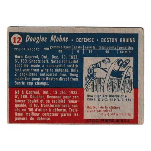 1957-58 Topps # 12 Doug Mohns 1957-58 Topps # 12 Doug Mohns