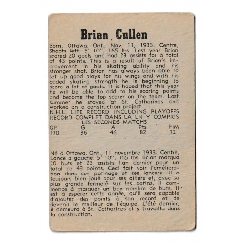 1958-59 Parkhurst # 50 Brian Cullen