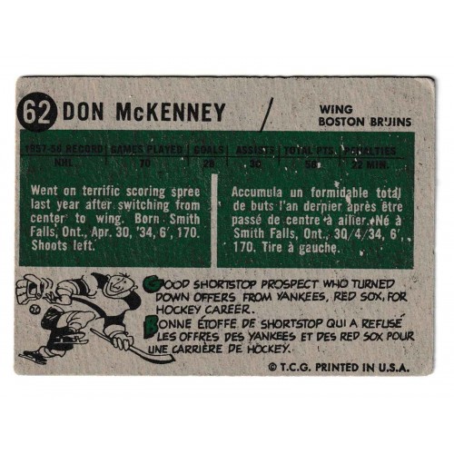 1958-59 Topps # 62 Don McKenney