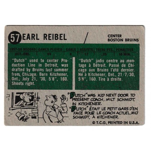 1958-59 Topps # 57 Earl Reibel 1958-59 Topps # 57 Earl Reibel