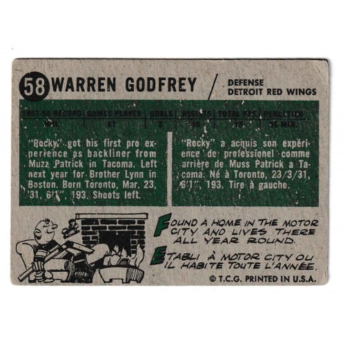 1958-59 Topps # 58 Warren Godfrey