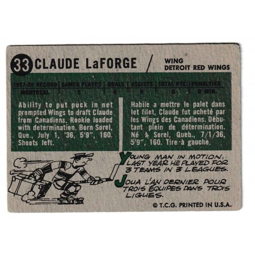 1958-59 Topps # 33 Claude Laforge 1958-59 Topps # 33 Claude Laforge