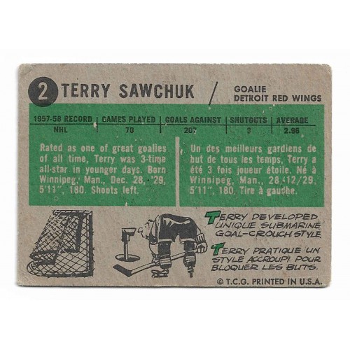 1958-59 Topps # 2 Terry Sawchuk