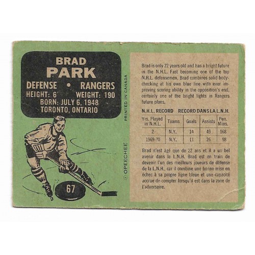 1970-71 O-Pee-Chee # 67 Brad Park RC