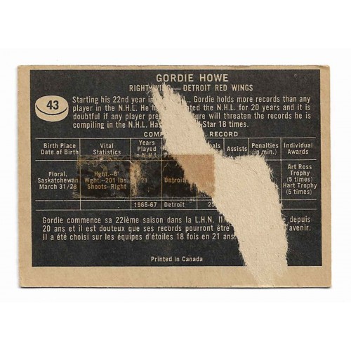 1967-68 Topps # 43 Gordie Howe