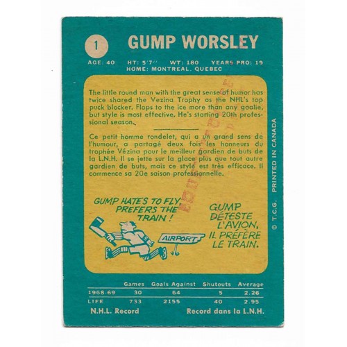 1969-70 O-Pee-Chee # 1 Gump Worsley