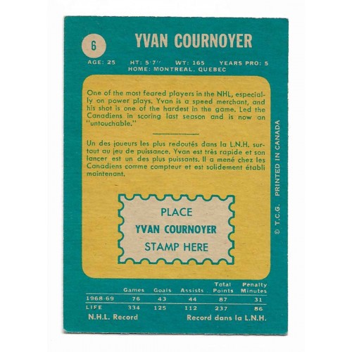 1969-70 O-Pee-Chee # 6 Yvan Cournoyer 1969-70 O-Pee-Chee # 6 Yvan Cournoyer