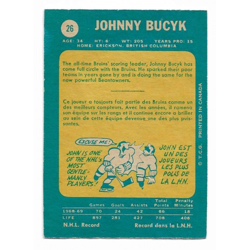 1969-70 O-Pee-Chee # 26 Johnny Bucyk