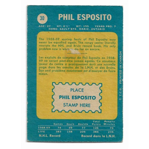 1969-70 O-Pee-Chee # 30 Phil Esposito