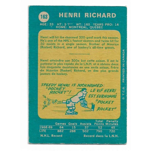 1969-70 O-Pee-Chee # 163 Henri Richard