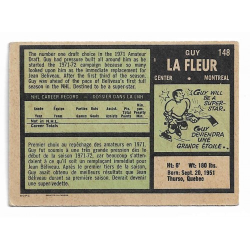 1971-72 O-Pee-Chee # 148 Guy Lafleur RC
