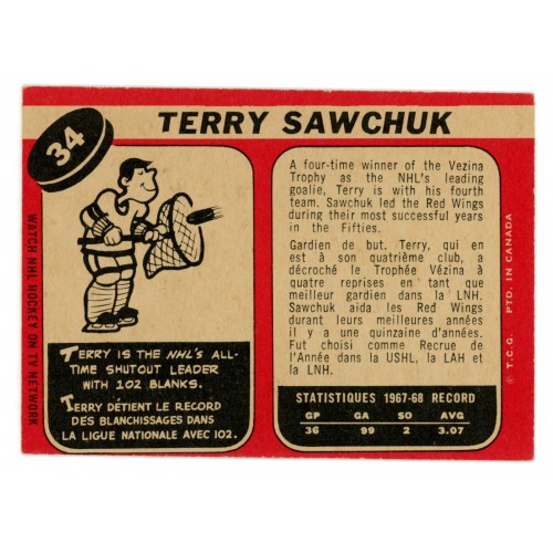 1968-69 O-Pee-Chee # 34 Terry Sawchuk