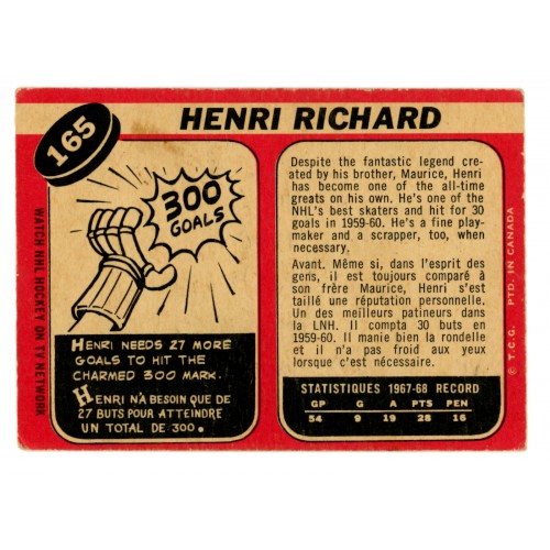 1968-69 O-Pee-Chee # 165 Henri Richard