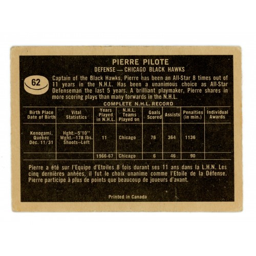 1967-68 Topps # 62 Pierre Pilote
