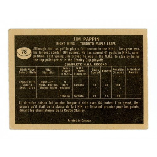 1967-68 Topps # 78 Jim Pappin