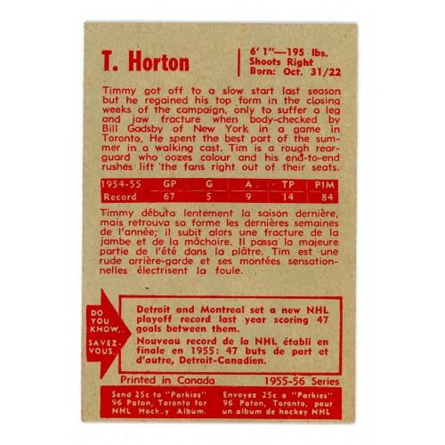 1955-56 Parkhurst # 3 Tim Horton 1955-56 Parkhurst # 3 Tim Horton