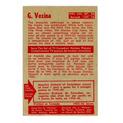 1955-56 Parkhurst # 56 Georges Vezina 1955-56 Parkhurst # 56 Georges Vezina