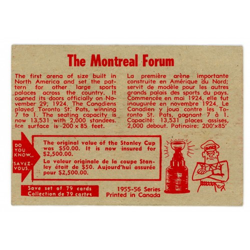 1955-56 Parkhurst # 78 The Montreal Forum 1955-56 Parkhurst # 78 The Montreal Forum