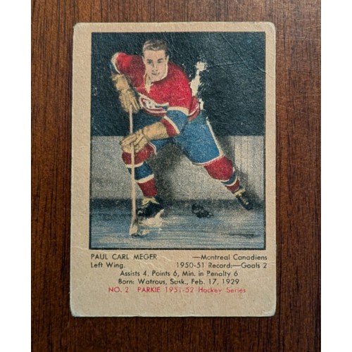1951-52 Parkhurst # 2 Paul Meger RC