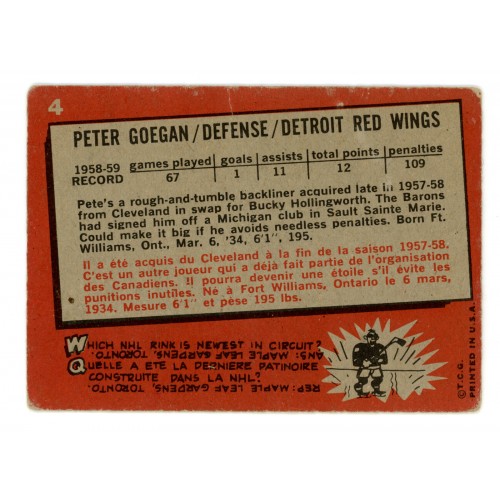 1959-60 Topps # 4 Pete Goegan 1959-60 Topps # 4 Pete Goegan