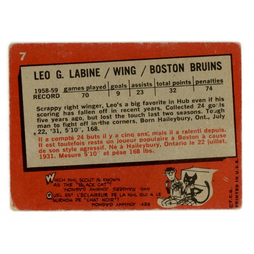 1959-60 Topps # 7 Leo Labine