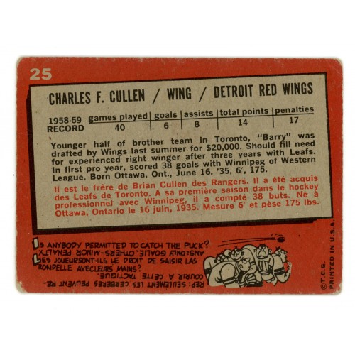 1959-60 Topps # 25 Barry Cullen