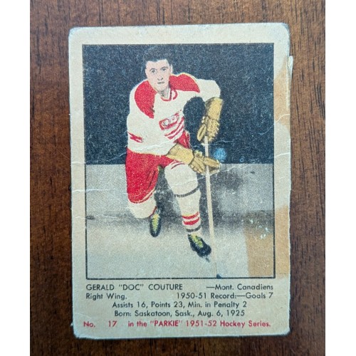 1951-52 Parkhurst # 17 Gerald ''Doc'' Couture RC