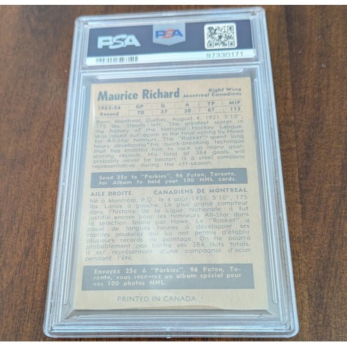 1954-55 Parkhurst # 7 Maurice Richard  PSA 4